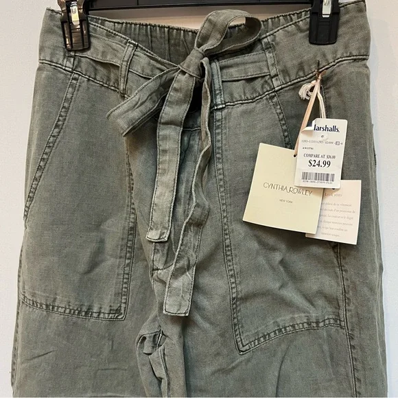 NWT Olive Green Tie-Waist Linen Pants - Picture 2 of 4